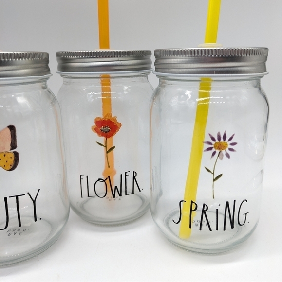 Rae Dunn colorful glass mugs with lid & straw - Picture 3 of 8